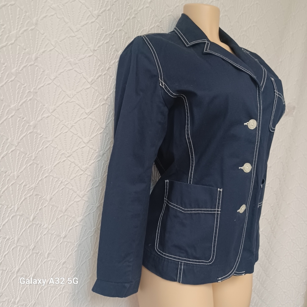 Isaac Mizrahi Women Size M Dark Blue Blazer Jackets with Contrast Stitching - Picture 8 of 12